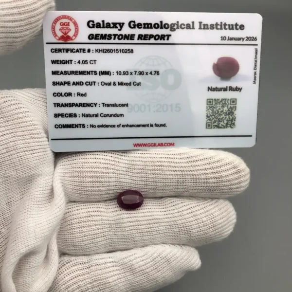 Natural Ruby 4.05ct Certificate