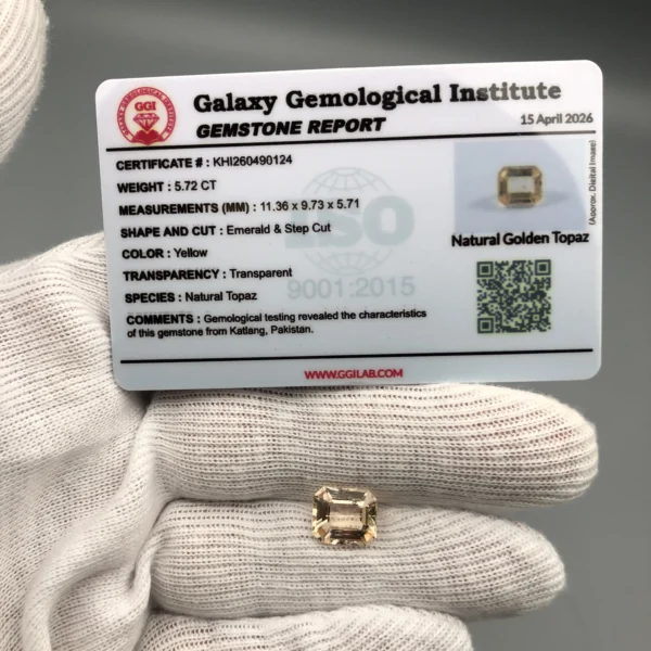 Natural Golden Topaz 5.72 Carat Certified Katlang Pakistan Gemstone