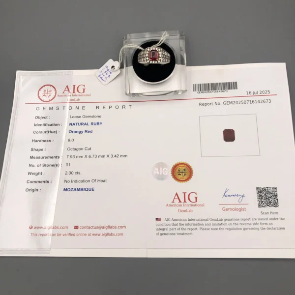 FD5A3AFC-BB5F-40F9-A5AD-BA4A011B342A Natural Mozambique Ruby Ring with 2.00ct Ruby and 1.54ct Diamonds in Custom Silver – AIG Certified | REALSTONES.PK