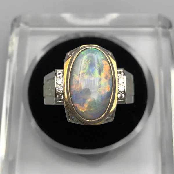 Natural Australian Opal 4.40ct Artisan Silver Ring featuring a genuine untreated Australian opal with vivid natural play-of-colour