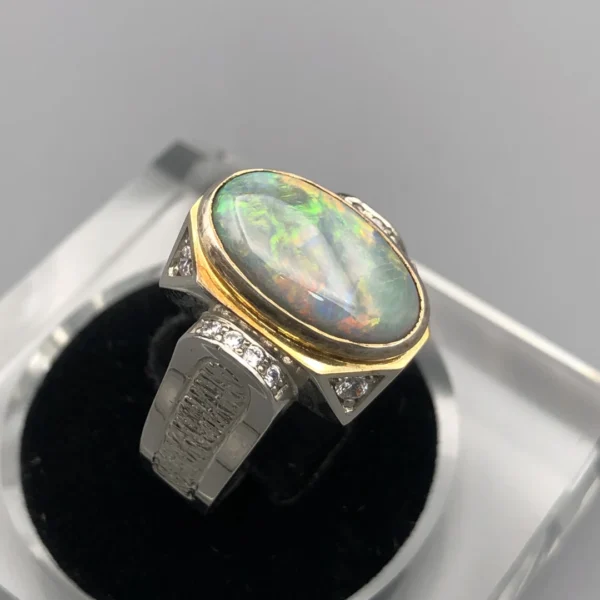 Natural Australian Opal 4.40ct Artisan Silver Ring featuring a genuine untreated Australian opal with vivid natural play-of-colour