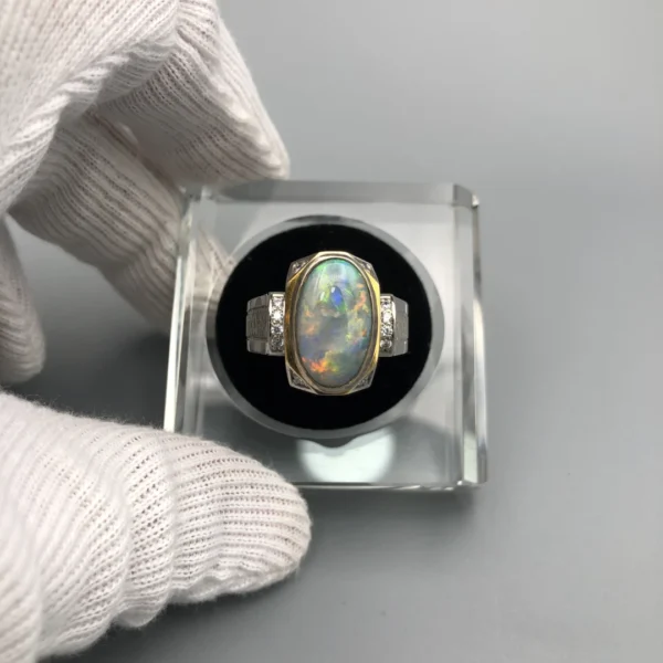 Natural Australian Opal 4.40ct in Custom Silver Ring 3 Natural Australian Opal 4.40ct Artisan Silver Ring featuring a genuine untreated Australian opal with vivid natural play-of-colour