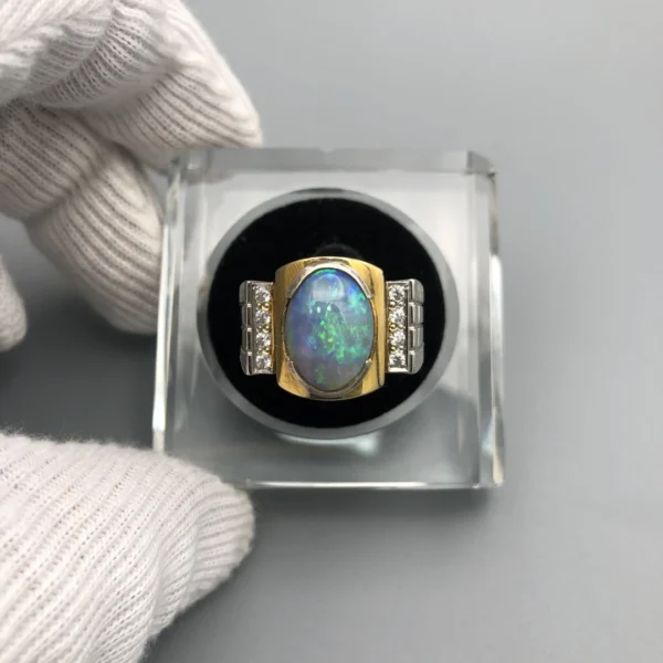 Natural Australian Opal 4.70ct Custom Silver Ring with genuine untreated Australian opal displaying vibrant natural play-of-colour