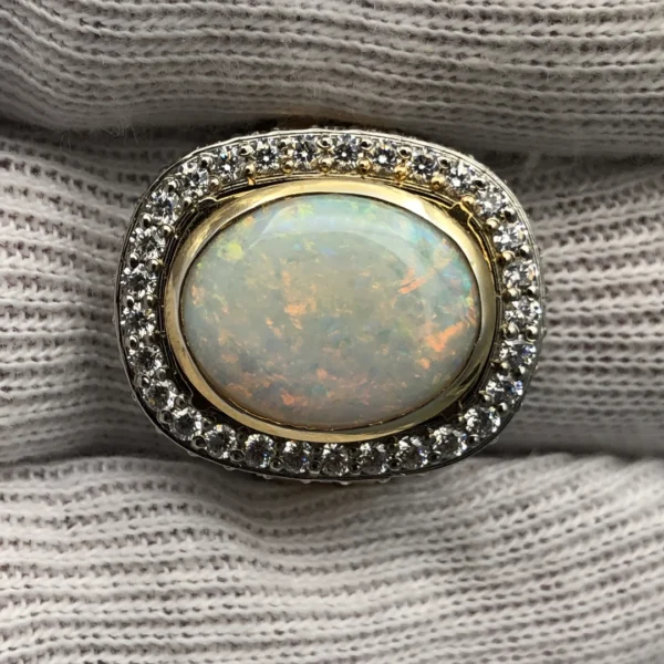 White Australian Opal 5.20ct Modern Vintage Silver Ring featuring a genuine untreated Australian opal with natural play-of-colour
