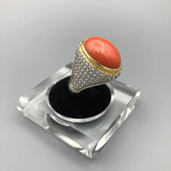 Natural Italian Coral 15ct in Art Deco Silver Ring