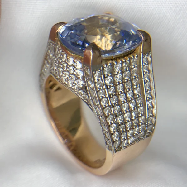 Large Natural Ceylon Blue Sapphire 17.01ct & Diamonds 2.42ct | 10K Gold Ring | GIL Thailand Certified