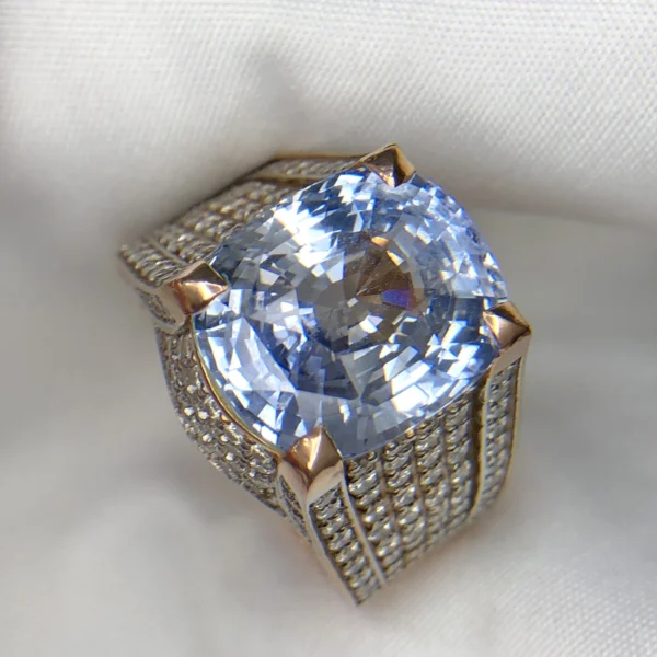 Large Natural Ceylon Blue Sapphire 17.01ct & Diamonds 2.42ct | 10K Gold Ring | GIL Thailand Certified