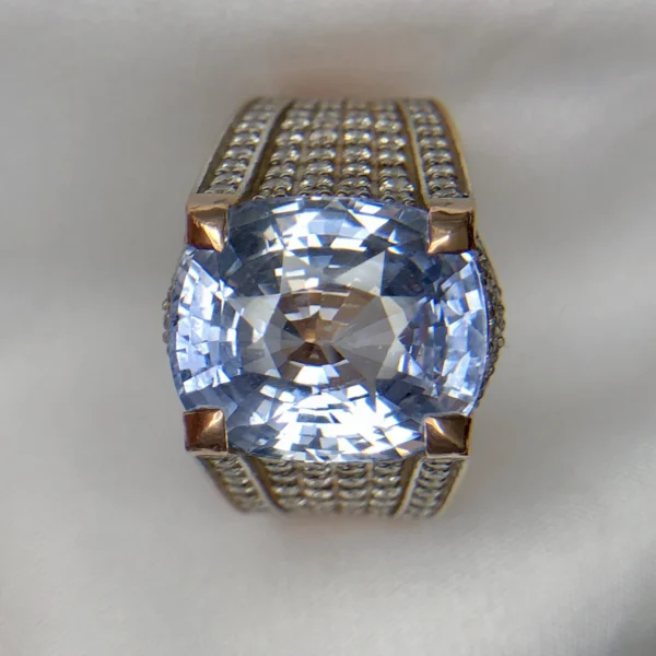 Large Natural Ceylon Blue Sapphire 17.01ct & Diamonds 2.42ct | 10K Gold Ring | GIL Thailand Certified