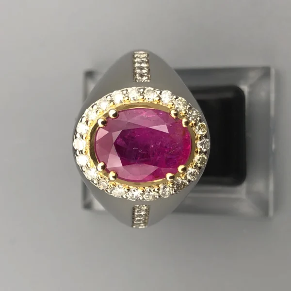 Natural Afghan Ruby 3.84ct & Natural Diamonds 0.77ct in Bespoke Silver Ring