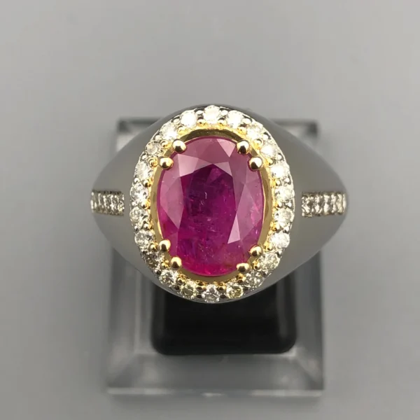 Natural Afghan Ruby 3.84ct & Natural Diamonds 0.77ct in Bespoke Silver Ring