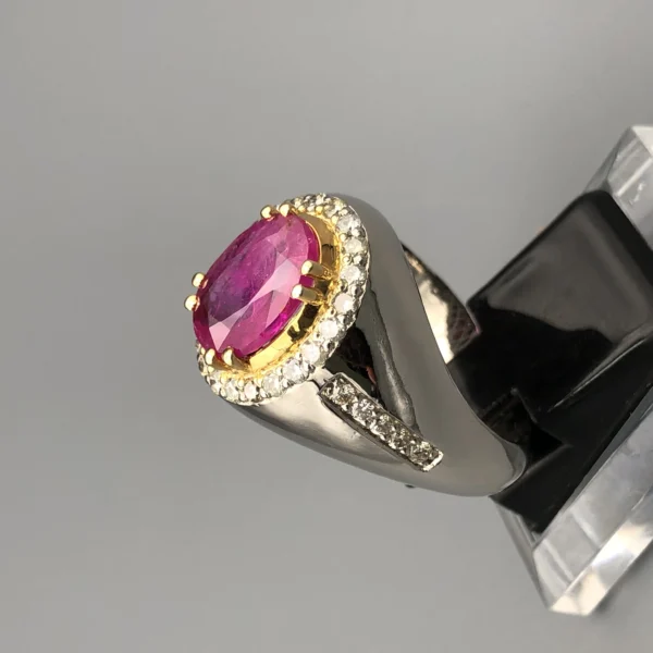 Natural Afghan Ruby 3.84ct & Natural Diamonds 0.77ct in Bespoke Silver Ring