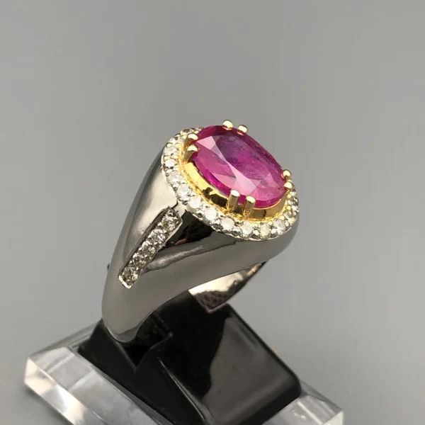 Natural Afghan Ruby 3.84ct & Natural Diamonds 0.77ct in Bespoke Silver Ring