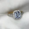Emerald Cut Sapphire Gold Ring with Diamonds