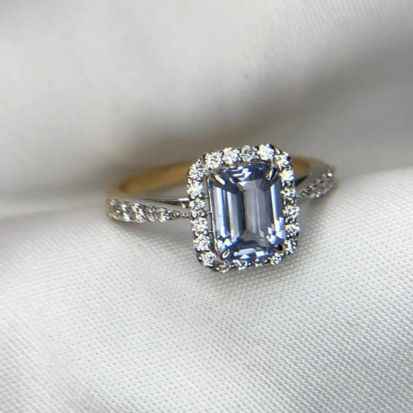 Emerald Cut Sapphire Gold Ring with Diamonds