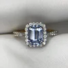 Emerald Cut Sapphire Gold Ring with Diamonds