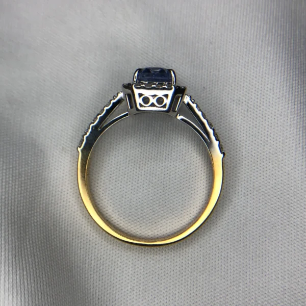 Emerald Cut Sapphire Gold Ring with Diamonds